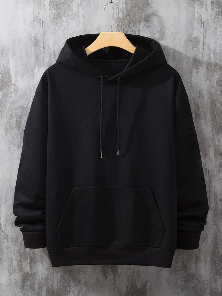 Black Plain Regular Hoodie