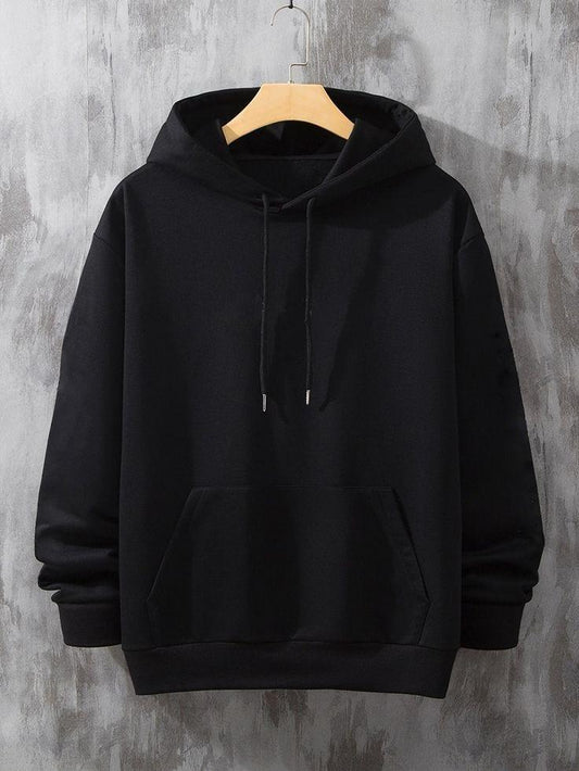 Black Plain Regular Hoodie